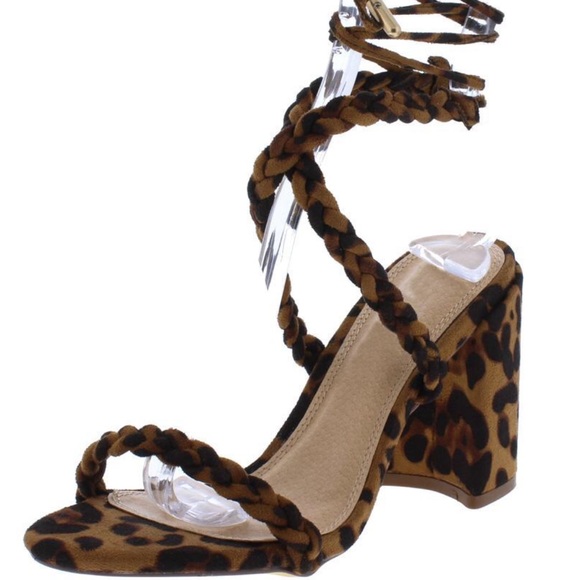 🆕Leopard Block Heel Braided X Ankle Strap Sandals - Picture 5 of 6